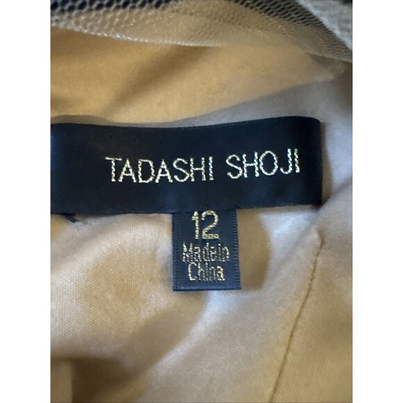 Tadashi Shoji Size 12  Black Lace Cocktail Dress Cap Sleeve Embroidered Tulle - Picture 6 of 14